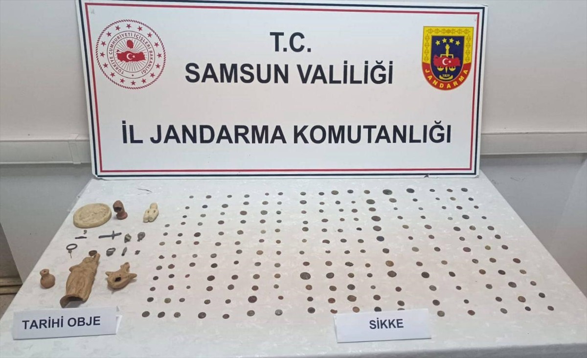 Samsun'un Çarşamba ilçesinde 201 sikke ve 17 tarihi objenin ele geçirildiği operasyonda 1 şüpheli...