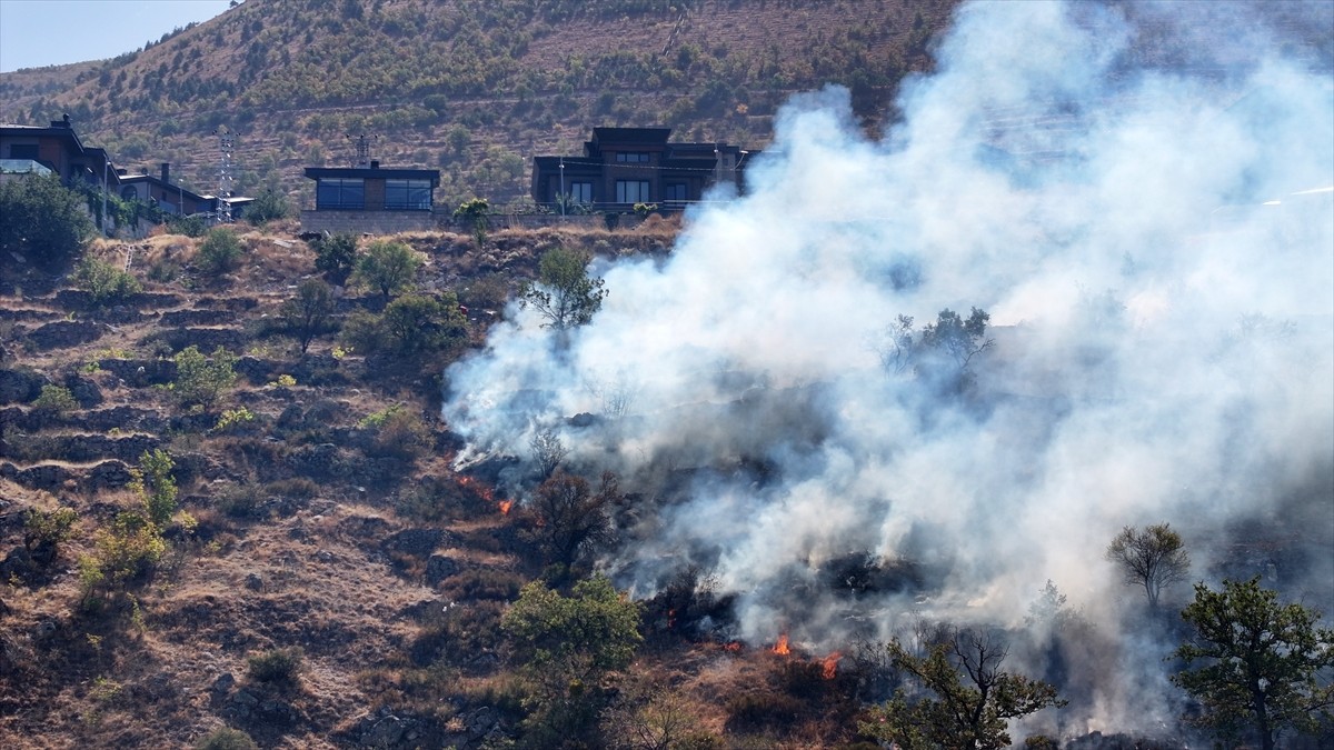 Kayseri'de Talas ilçesinde biber ve patlıcan közlemek için yakılan ateşin sıçradığı çalılık...